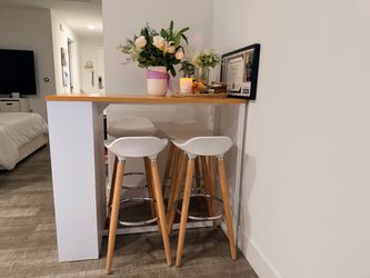 Counter-Height Dining Table + 4 Bar Stools + Built-In Storage