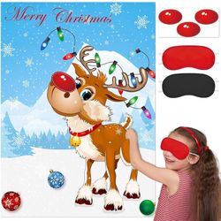 Brand New Christmas Games, for Kids, Family Party, Pin The Nose on Rudolph Game, Fun Xmas Games, Classic Design, with Premium Poster, Reusable Sticker