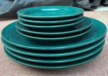 Teal Ceramic Dinner and Salad Plates Set