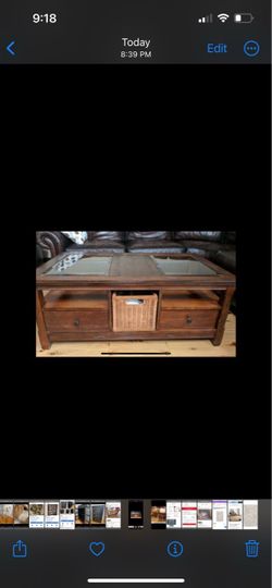 Solid Wood Coffee Table with Glass Top, Drawers & Storage Basket