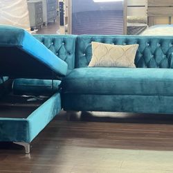 TEAL VELVET SECTIONAL SOFA SET 