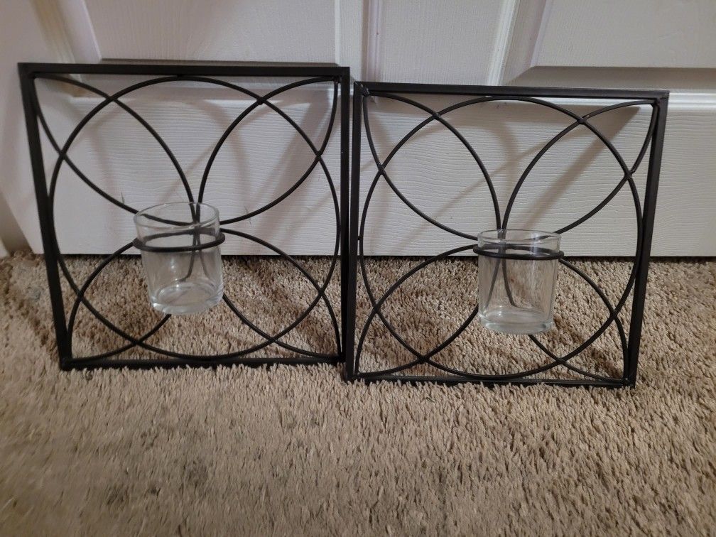 Set Of 2 Candle Wall Sconces In Bronze Metal