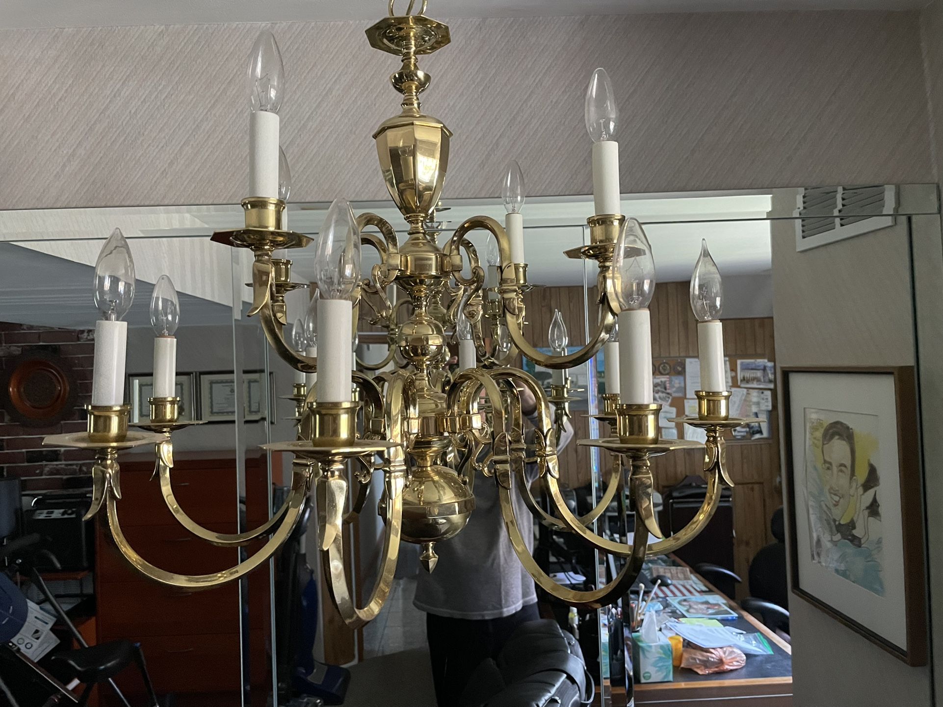 Vintage 12 Lights Solid Brass Chandelier