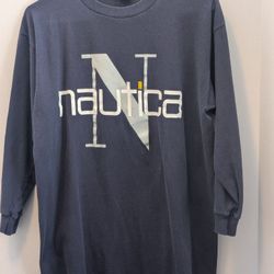Vintage 90's Nautica Long Sleeve Logo T-Shirt - SIZE  XL  (20) Navy Blue