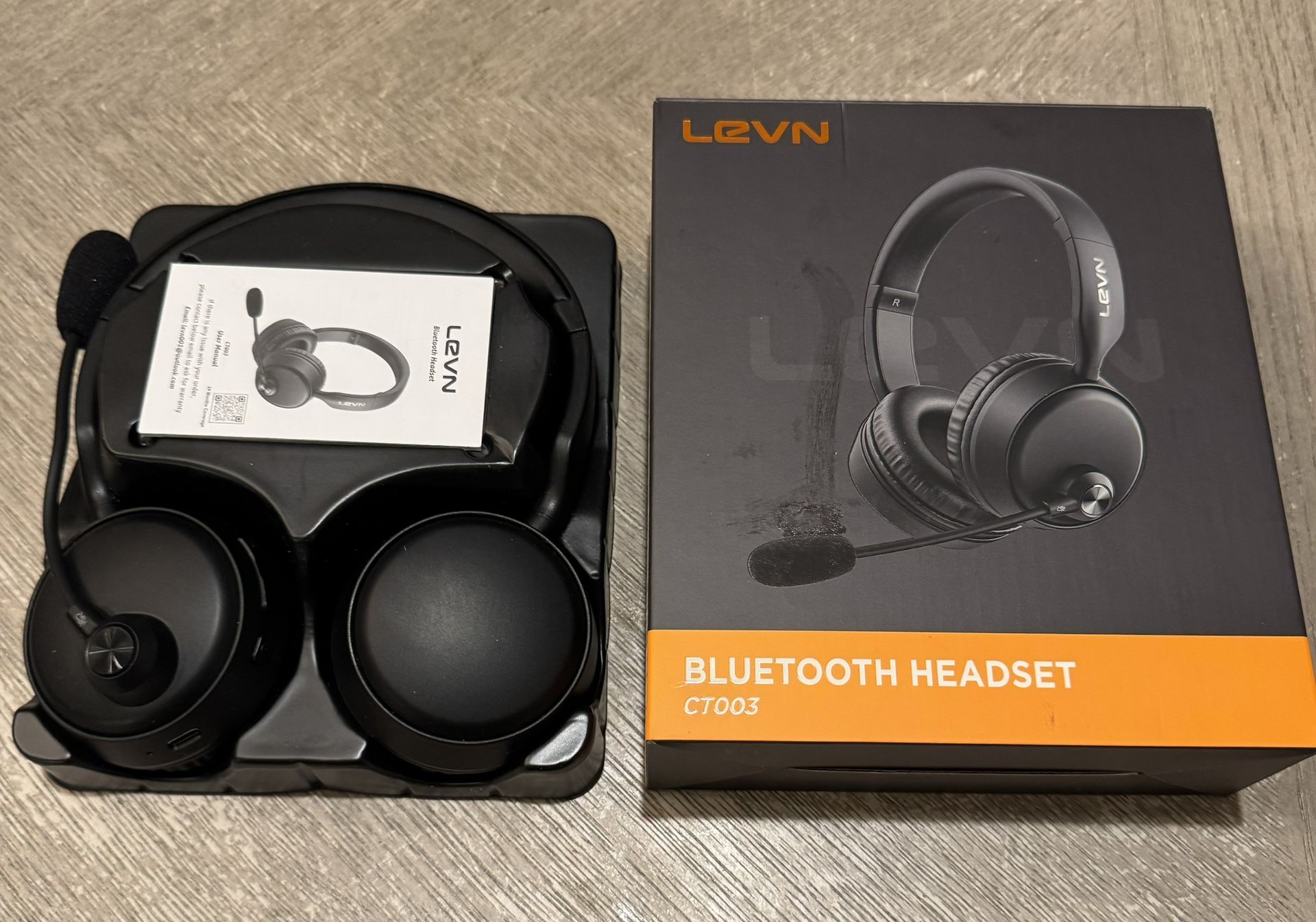 LEVN Bluetooth Headset with Microphone, Wireless Headset with Mic & Mute Button, 60 Hrs Working Time Noise Cancelling Bluetooth Headset 5.3 Multipoint