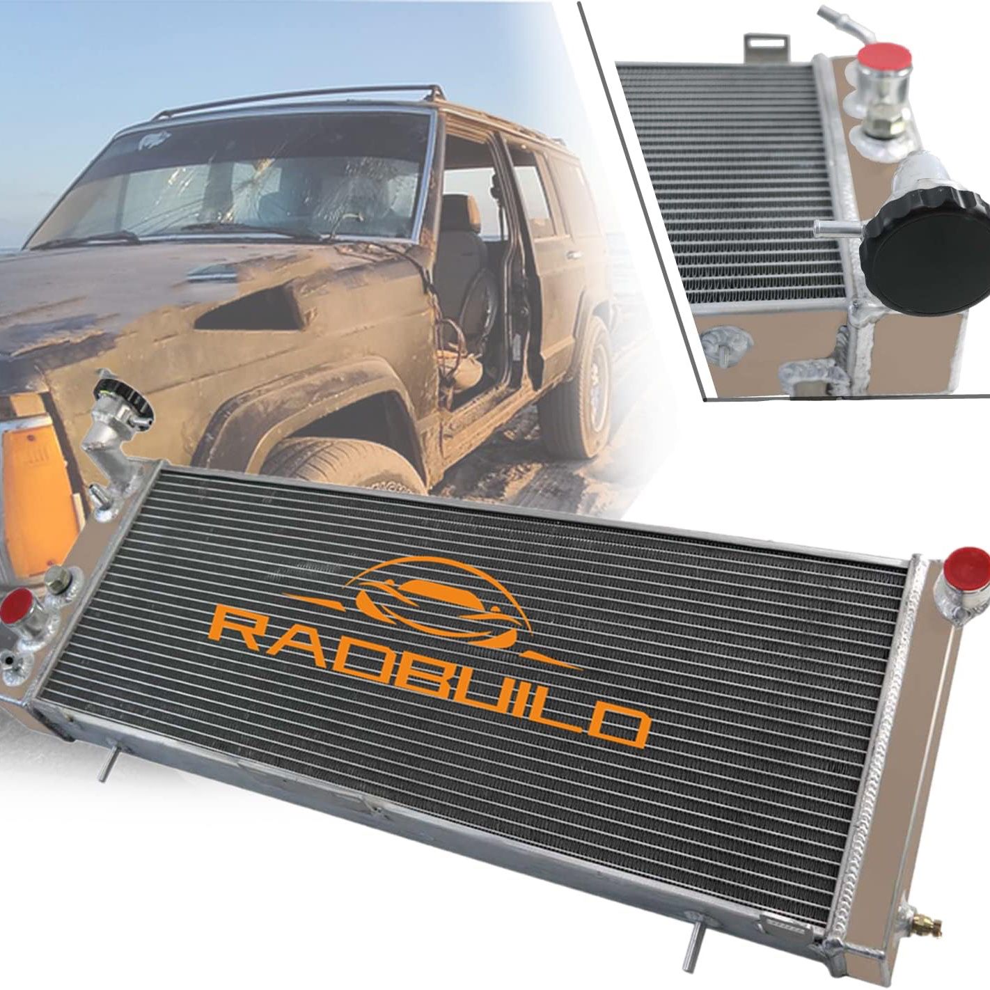 RadBuild CU1193 Aluminum Radiator for 1984-2001 Jeep Cherokee Radiador for 1987-1990 Jeep Comanche for 84-90 Jeep Wagoneer 2.8L V6 / 4.0L L6 GAS 3 Row