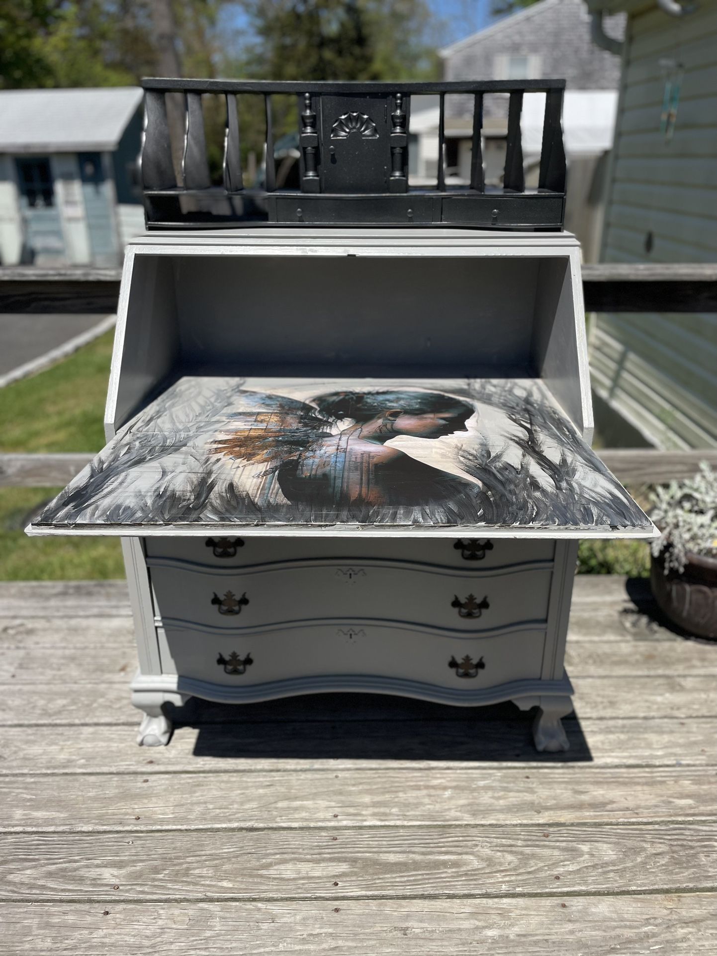 Antique Clawfoot Secretary Desk Reimagined “ Angels Among Us “ 