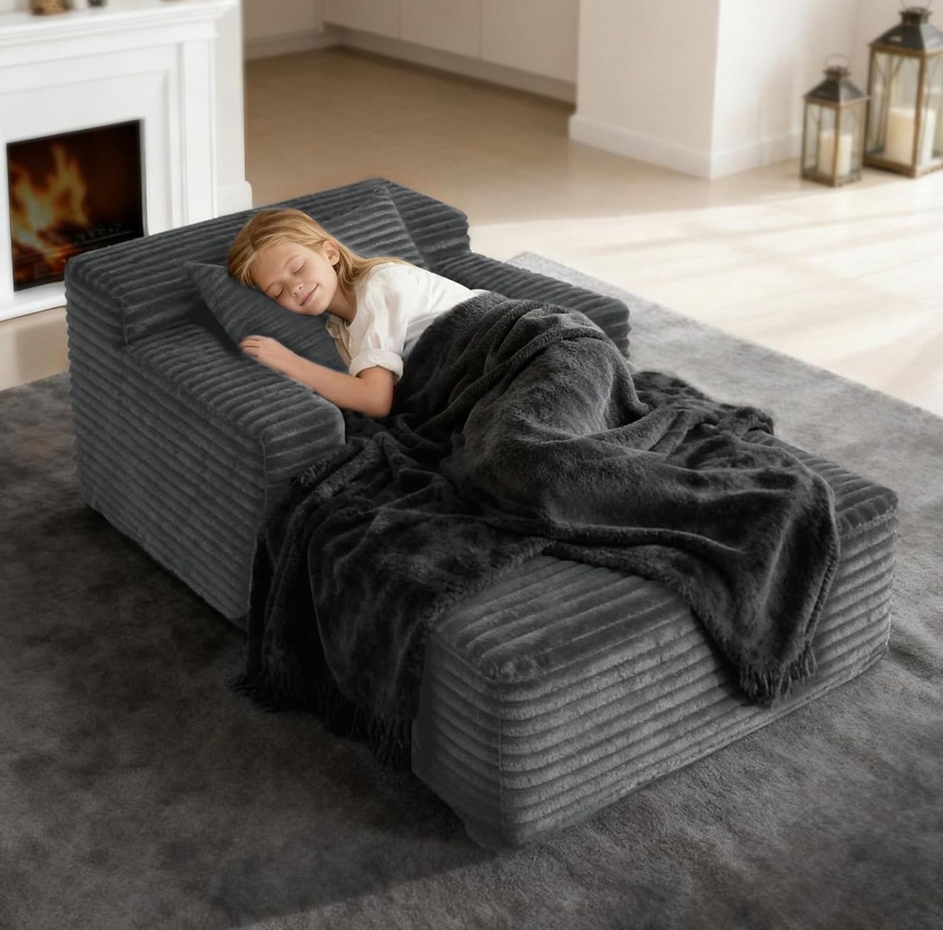 45'' Chaise Lounge Chair Indoor, Corduroy Upholstered Boneless Sofa Bed, Deep Seat Sleeper Couch Reading Chairs, Small Comfy Cloud Sofas Couches for L