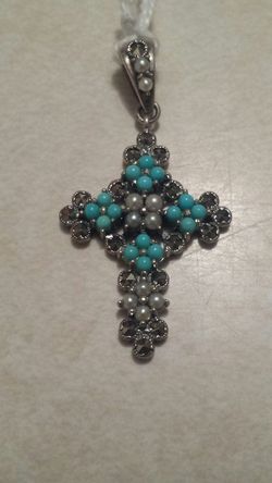 Multi gem silver cross pendant