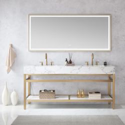 72 in. W x 22 in. D x 33.9 in. H Double Sink Bath Vanity in Brushed Gold with Engineered Composite Stone Top