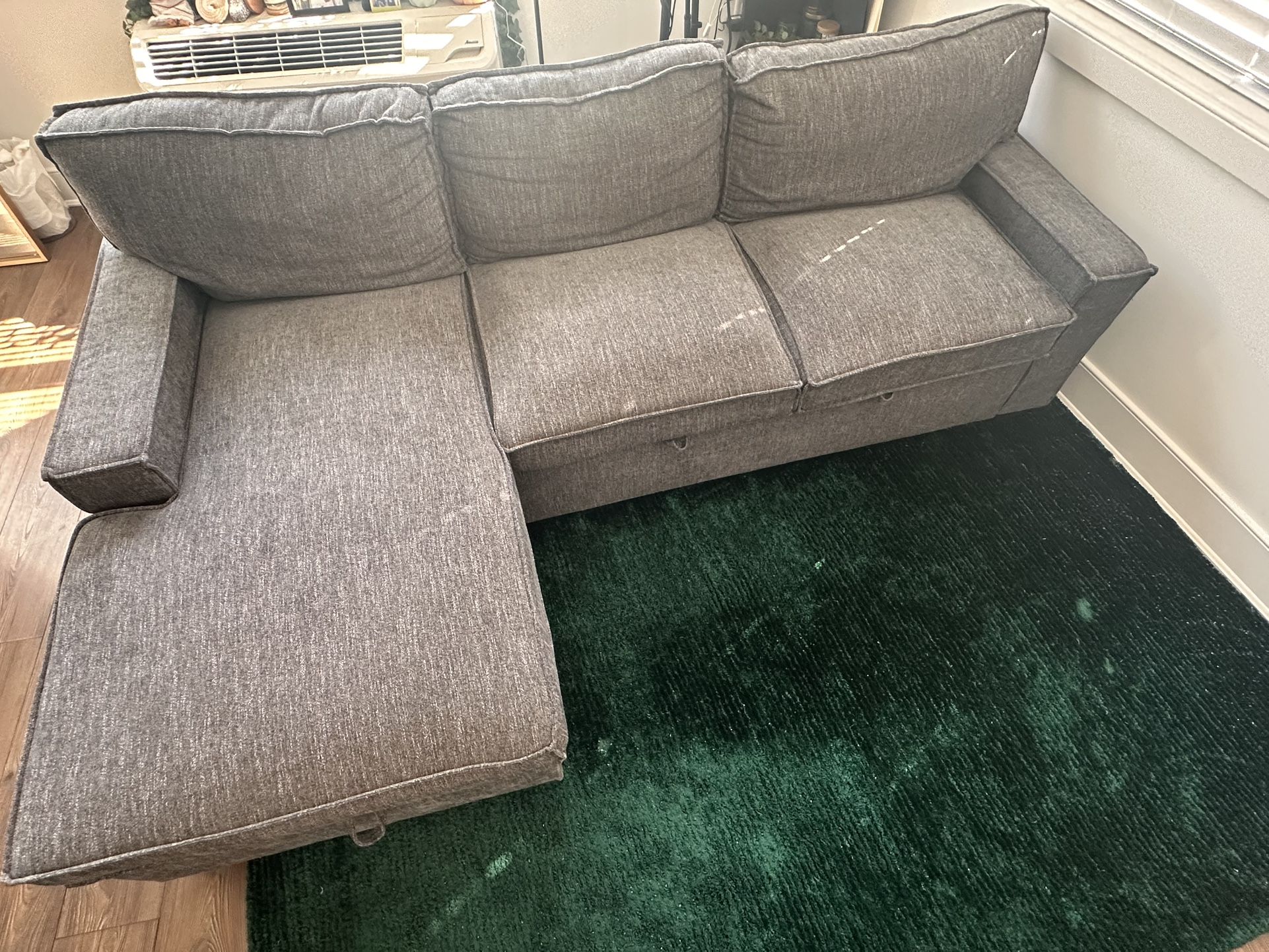 Yates 3-Piece Upholstered Pull Out Sectional Sleeper Sofa with Storage Chaise (Gray Polyester)