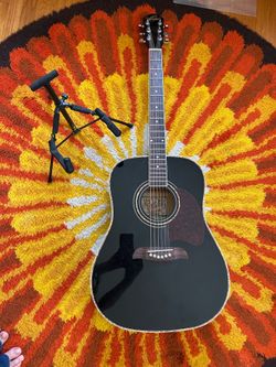 Black Acoustic Guitar w/ stand & hardshell case Oscar Schmidt
