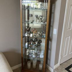 Oak Curio Cabinet 5 Glass Shelves. 