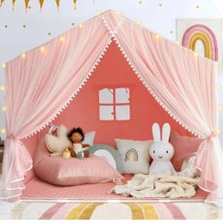 Kids Play Tent Pink Princess Playhouse Indoor Play Tent with Mat Large Toddler Playhouse