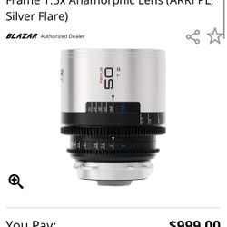 BLAZAR LENS Remus 50mm T2.0 Full-Frame 1.5x Anamorphic Lens ARRI PL