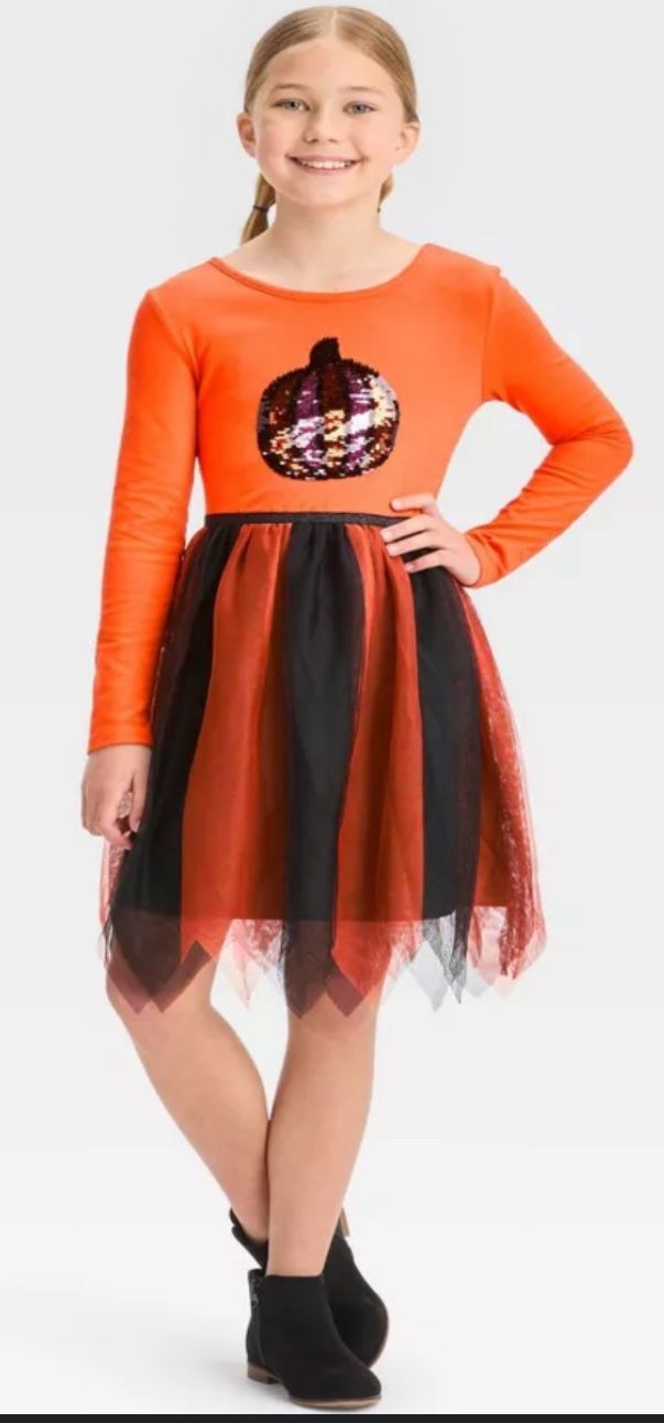 Festive orange Dress Perfect for Halloween celebrations.