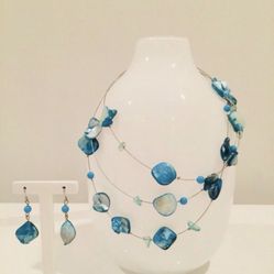 Beautiful Set Of Turquoise Necklace & Earrings 