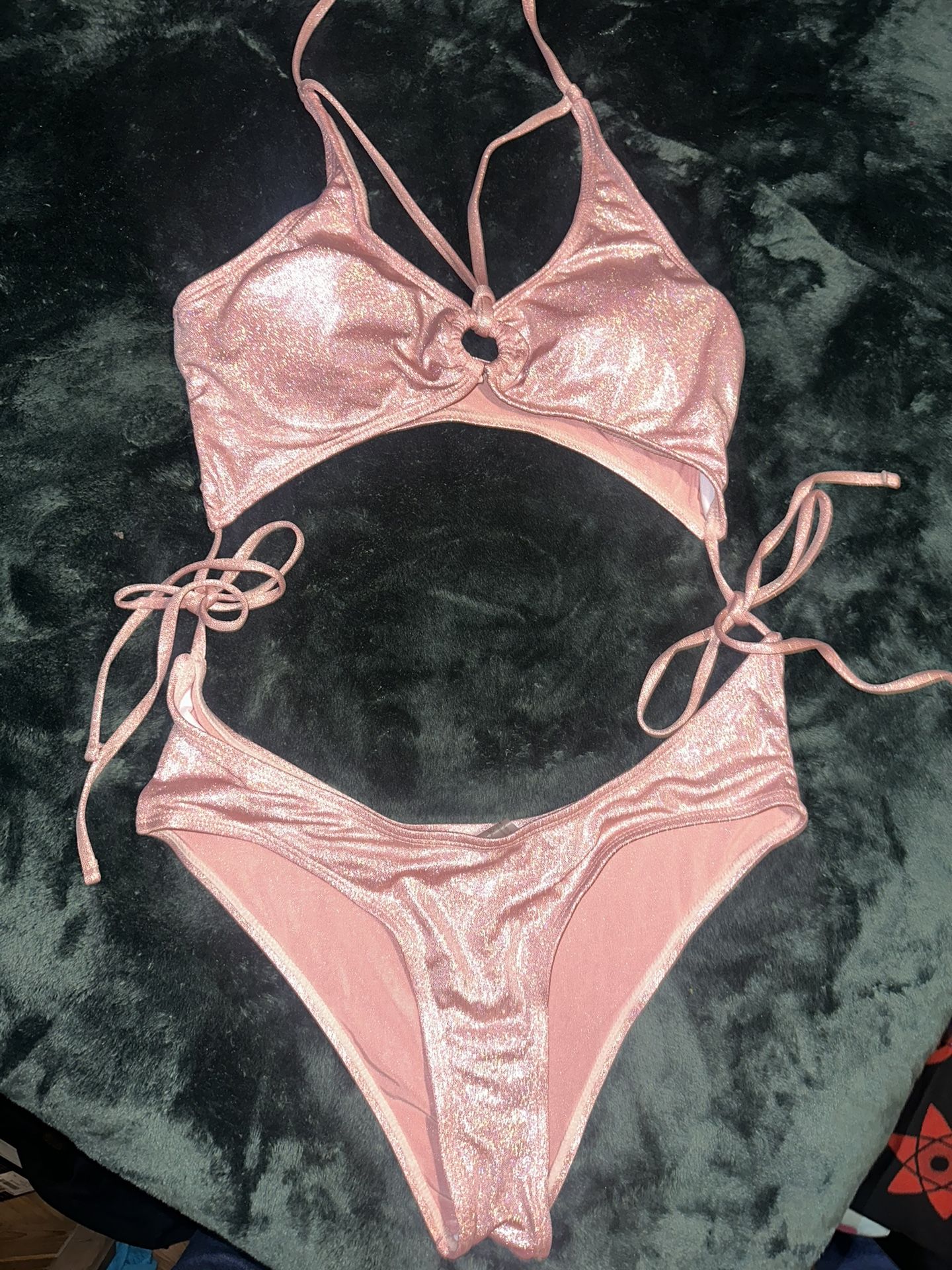 Metallic Pink Bikini Set Bathing Suit Swimsuit Swimwear New Size Small Traje De Baño