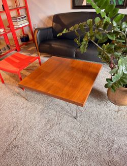 Modern Square Coffee Table – Wood Top + Metal Legs