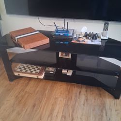 Black Glass TV Stand with 3 Shelves