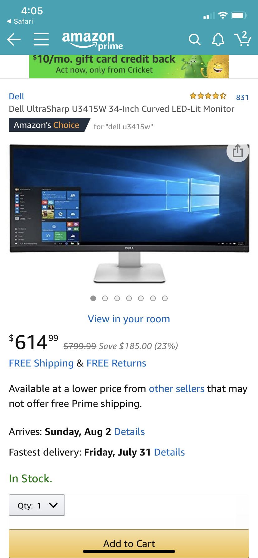 Dell ultra sharp 34 inch curved computer monitor
