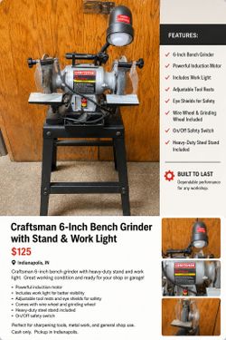 Craftsman 6" Bench Grinder w/ Stand & Work Light