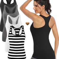 Tank Tops for Women Workout Racerback Shirts Atheltic Yoga Wear Tops Sports Tanks Undershirts Sleeveless Fitness Apparel Exercise Clothes Pack Black/G