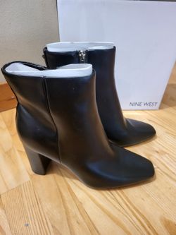 Nine West Yuhav3 Black Ankle Boots Womens Size 8M Block Heel Zip NEW