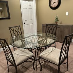 Glass Top Wrought Iron Kitchen Table And 4 Chairs