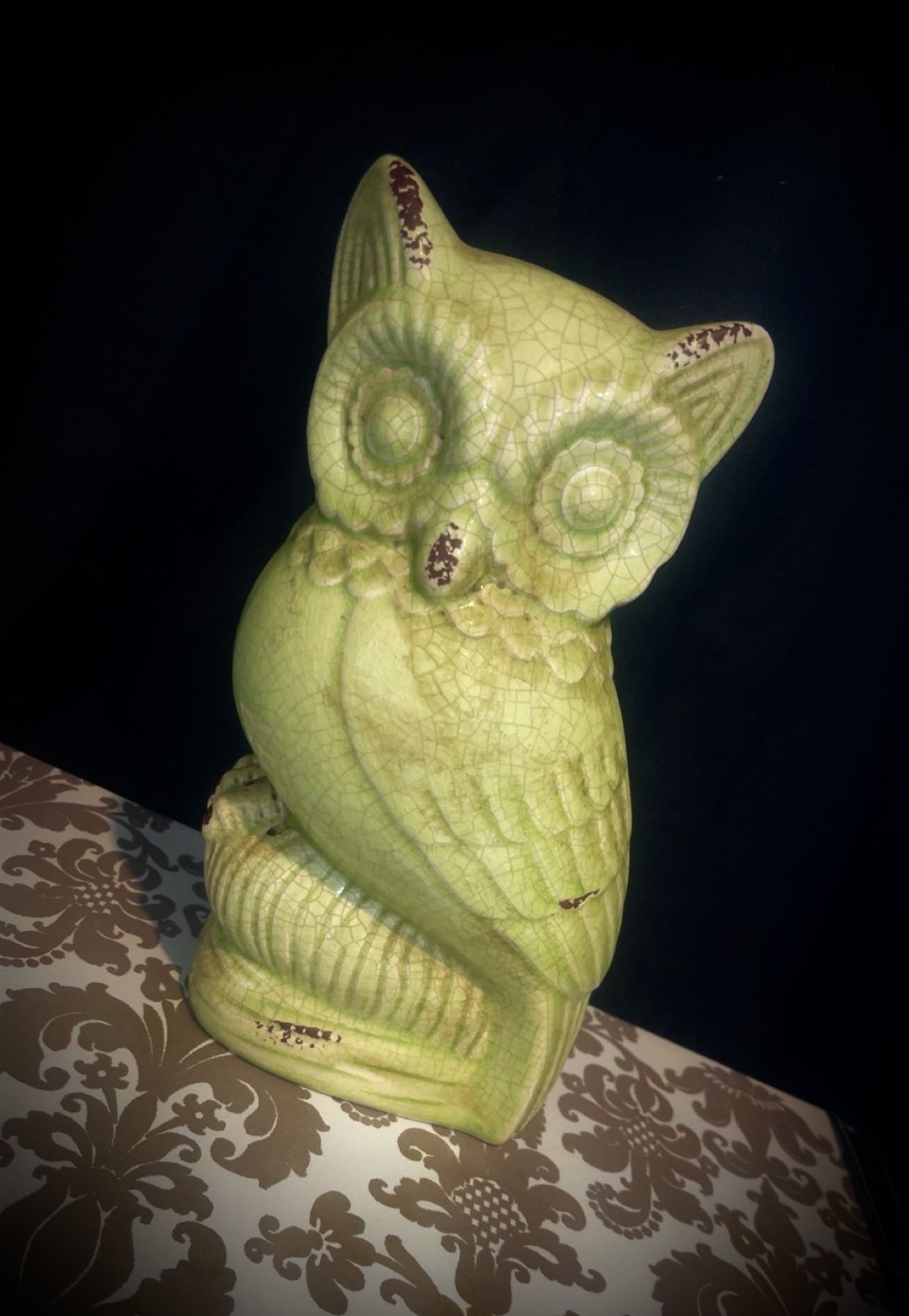 Green Ceramic Owl Figurine-Decorative 