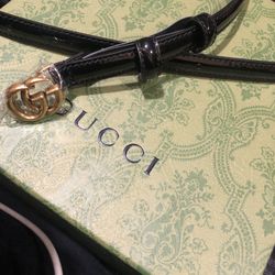 Gucci Patent Leather skinny Belt 85cm Black 