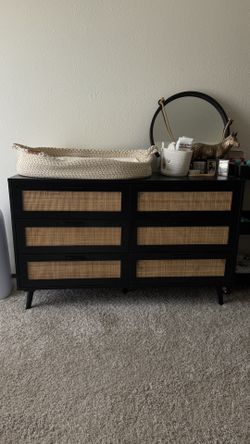 Black Rattan Dresser