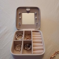 NEW Light Blue Small Travel Jewelry Box Organizer Ring Display Case Girls Women Gift Earrings