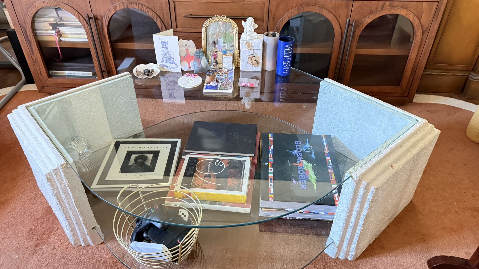 Two Tier Post Modern Glass And Plaster Coffee Table