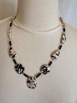 Handmade Black & White Patterned shell Necklace Hawaiian jewelry made in Hawaii