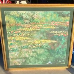 Very nice painting of water lilies In A Beautiful Frame 