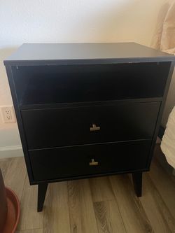 Set of Black Nightstand with Two Drawers