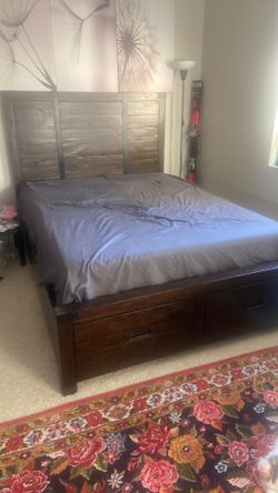 Queen solid bed and drawer