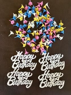 New Vintage Plastic Birthday Cake, Cupcake, Flour, And Happy Birthday Candle Holders 60 total