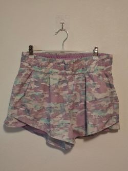 Avia Womens Size M 8-10 Purple Teal Watercolor Abstract Lined Gym Running Shorts
