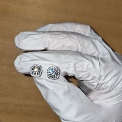 Square Moissanite Halo Earrings
