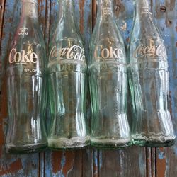 4 Vintage Glass Coca-Cola Bottles 10oz