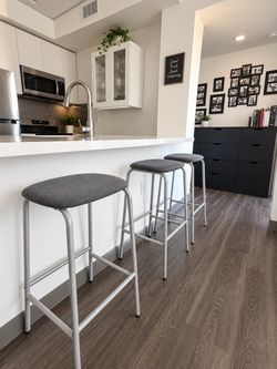 Set of 3 Gray Bar Stools / Counter Stools
