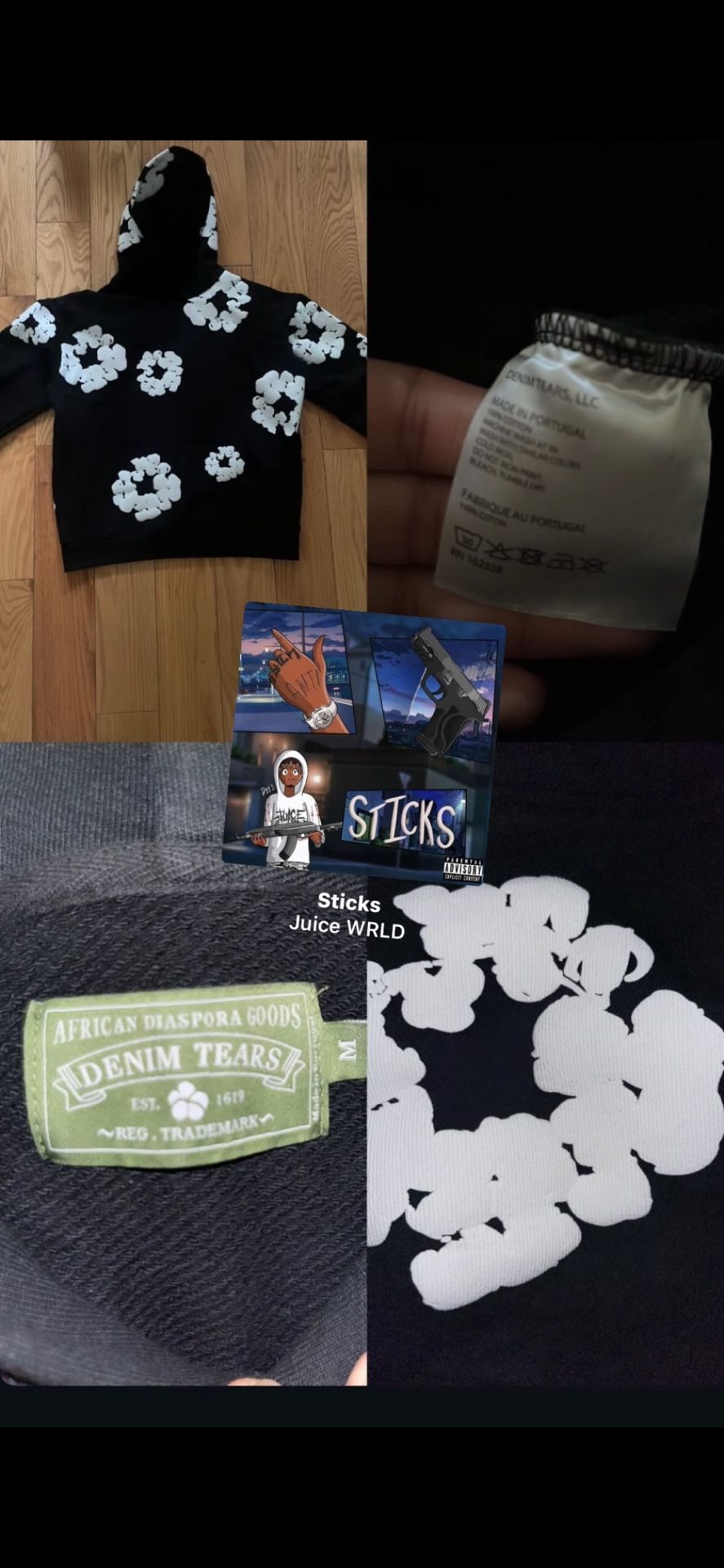 denim tears hoodie black size m