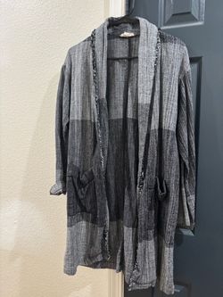 Gray Plaid Open Front Cardigan