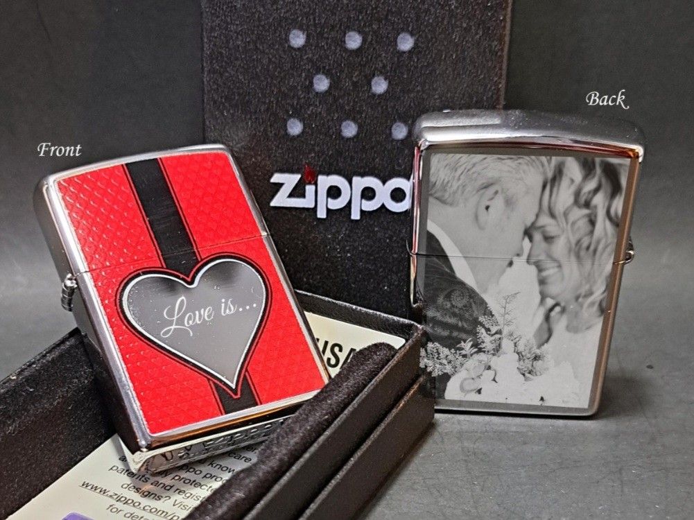 Custom Engraved Chrome Heart Zippo Lighter