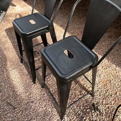2 Stackable Metal Bar Stools And A Vintage Plant Stand 