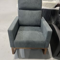 New Rocking Chair, Upholstered Glider Chair with Side Pocket, Nursery Chair with High Backrest and Rubber Wood Legs, Rocking Accent Armchair for Livin
