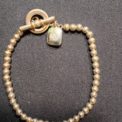 Vintage Ralph Lauren Silver Plated Beaded Toggle Bracelet with RL Charm