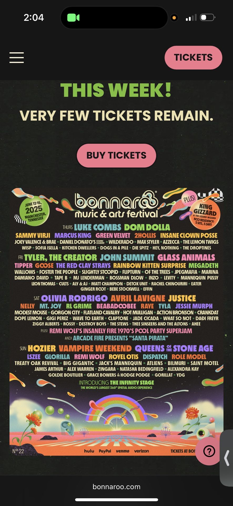 2 Boonaroo Festival Tickets With GA+